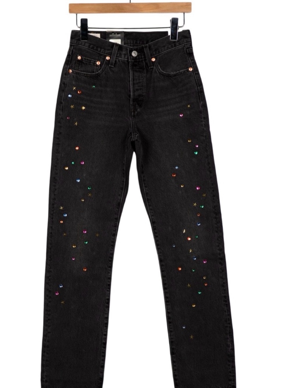 Levi Strauss Black Mid-Rise Slim Jeans with Multicolor Studs - Women